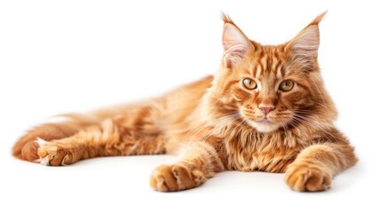 Obraz premium Maine Coon Cat with Ginger Red Fur on a White Background