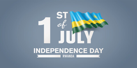 Rwanda independence day vector banner, greeting card. Rwandese wavy flag in 1st of July national patriotic holiday horizontal design