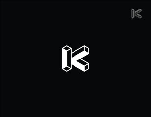 Letter K logo 3D isometric lines geometric shape template design vector