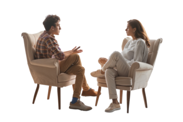 Virtual Counseling in Focus: Couples Therapy Isolated On Transparent Background
