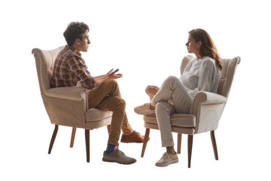 Virtual Counseling in Focus: Couples Therapy Isolated On Transparent Background
