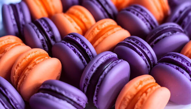 macarons, orange, lia, halloween, violett, neu, close up, viele, pattern, nahtlos, hintergrund, textur, mustern, muster, Hintergr&uuml;nde, kreativ, gestalten, entwerfen, copy space, glow, vibrant, bunte, 