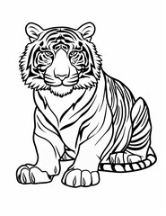 Obraz premium Majestic Tiger : Simple and Fun Coloring Page - Relaxing Coloring Pages for Adults - Line Art - Coloring Pages for All Ages - Printable pages - Black and white- Easy Coloring Pages 