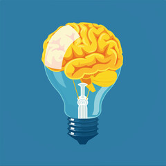 yellow brain on blue clear background 