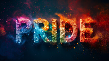 Rainbow Powder Paint 3D Pride Sign, Wallpaper, Banner, Cover, Header. Creative Splash, Neon Color Dust, Strokes, Gradient. Equality, Diversity, Freedom, Fun. Celebration, Club Party, Event, Parade.