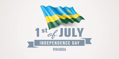 Rwanda happy independence day greeting card, banner vector illustration. Rwandese national holiday 1st of July design element with realistic flag