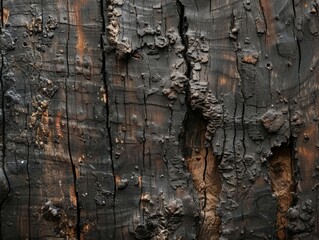 Tree bark texture, dark abstract natural background close-up. Macro shot of wood surface.