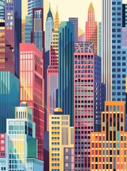  illustration of the cityscape of downtown with vibrant skyscrapers, modern urban landscape Generative ai
