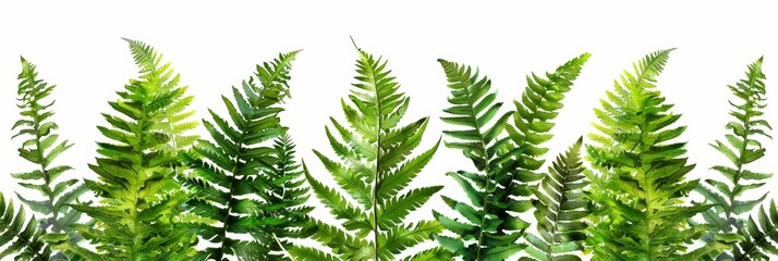 Fototapeta premium Isolated vibrant green fern leaves - A lively and energetic image of green fern leaves isolated on a white background for a bold botanical impact