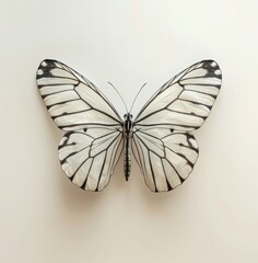 Closeup of a white butterfly with black and gray wings on an isolated background showcasing intricate details - Generative ai
