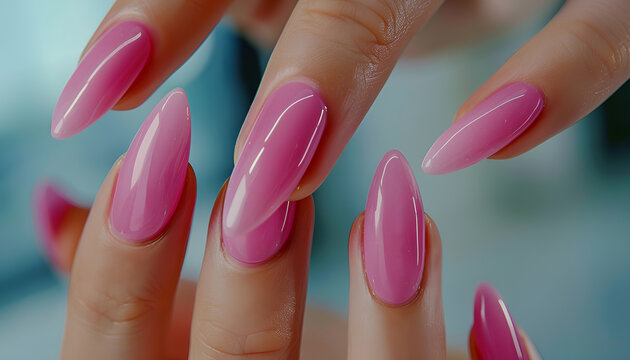 Young woman hands in a nail salon, which the manicure master files the nails with a nail file, giving them shape