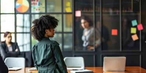 A person measuring business results and communicating it to their team in the boardroom