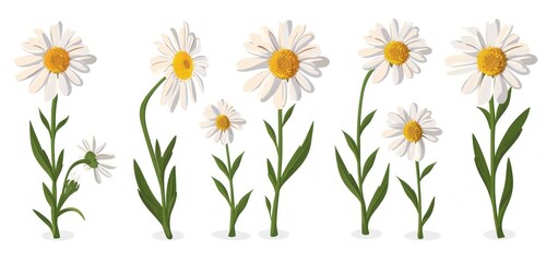 Chamomile Flowers in Different Growth Stages - Detailed Botanical Vector Illustration on White Background - Generative AI