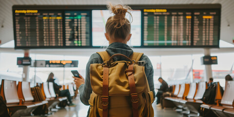 Fototapeta premium A person on their smartphone in an international airport terminal
