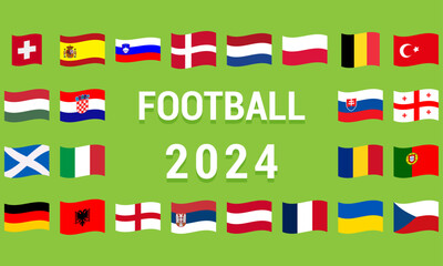 Waving flag icons of the european national football teams participating in the football competition. Vector illustration