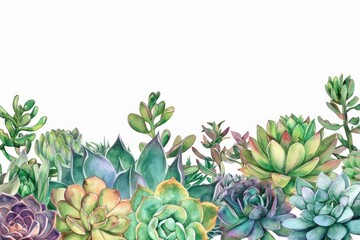 Fototapeta premium Watercolor illustration of various succulents in vibrant colors, elegant and modern botanical design for decor Generative ai