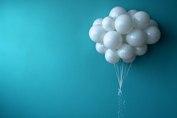An illustration of an amount of white gas balloons that are not tethered and floating in the air, surrounded by some magnificent scenery and clouds.