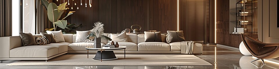  interior of an apartment with stylish, luxurious floor and wall materials. 