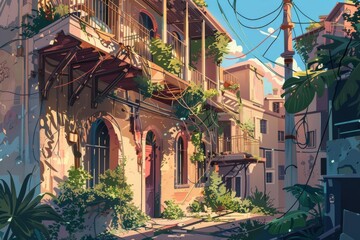street in the town illustration