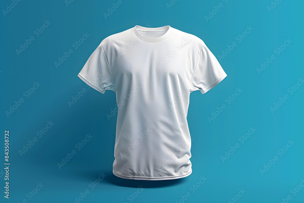 Poster  White T-Shirt Mockup isolated on blue background