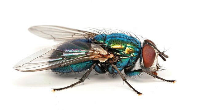 Big green fly, isolated on a white background.