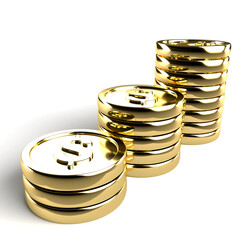 3D rendering of a gold coin featuring a prominent dollar sign