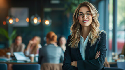 Successful Female Leader at Office Meetin., Expert, Professional. Equality, Diversity, Empowerment. International Company, Modern Society, Globalisation. Business, Work, Career, Education