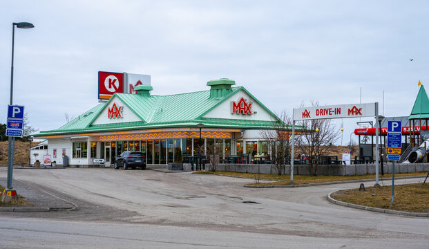 Uppsala, Sweden - March 10 2024: Exterior of a Max Hamburger restaurant.
