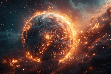 Obraz premium Destroy Earth, Alien spaceships are destroying the earth