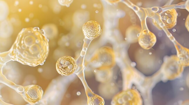 A close-up shot of yeast cells under a microscope, highlighting their unique oval shapes and budding process.
