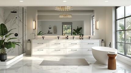 Modern Bathroom, single door wall cabinets, super clear. Generative AI.