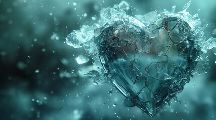 A conceptual art piece of a glass heart, broken into countless pieces