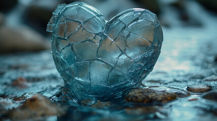 A conceptual art piece of a glass heart, broken into countless pieces