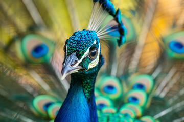 Close-up of a vibrant peacock head © DigitalArtistryWizrd