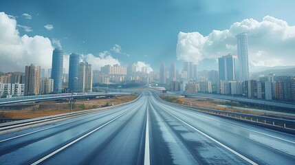 Fototapeta premium Highway, city, blue sky. Generative AI.