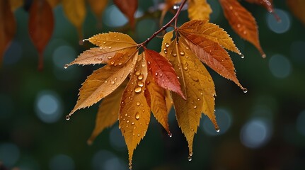 autumn leaves with water drops.generative.ai