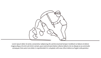 Continuous one line design of little boy works hard.Minimalist style vector illustration on white background.