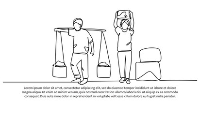 Continuous one line design of little boy works hard.Minimalist style vector illustration on white background.