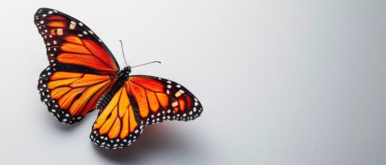 A butterfly on white gray background