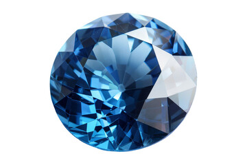 Fototapeta premium Stunning close-up of a brilliantly cut blue gemstone with intricate facets, showcasing its sparkle and elegance against a transparent background.