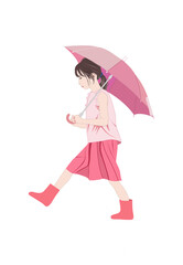 長靴を履き傘を差して歩く少女イラスト