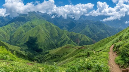 Fototapeta premium Discovering the beauty of mountain hiking trails pathways through nature s wonders