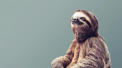 Fototapeta premium A cute Sloth sitting on a solid background with space above for text, Generative AI