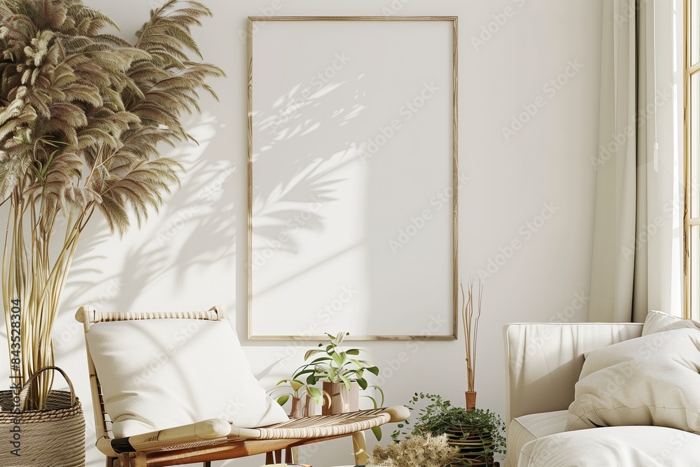 Poster design wall with white interior room style. modern frame and decorative blank template for home. pic