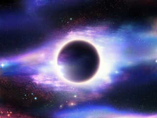 Black hole isolated on a background of stars. Singularity bends space. An object with powerful gravity.