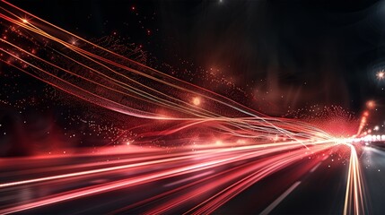 Flowing Light, Red Lines, Black Background, mystical, luxury and modern. Generative AI.
