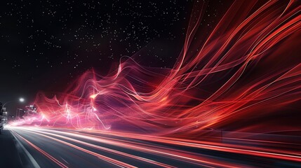 Flowing Light, Red Lines, Black Background, mystical, luxury and modern. Generative AI.