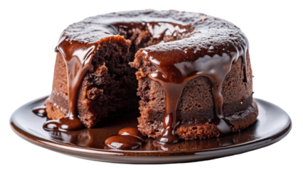 A slice of gooey chocolate lava cake. isolated on Transparent background.