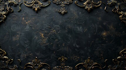 Elegant dark vintage frame with ornate golden details, perfect for luxurious or antique themes in backgrounds, invitations, or designs.