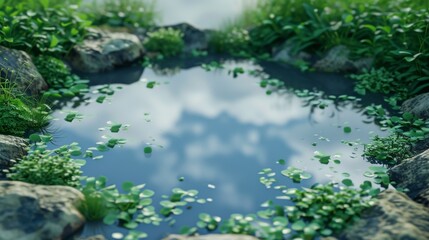 Imagine visualizing a peaceful pond, at the bottom of which you can see the reflection of your deepest thoughts and feelings --no text --ar 16:9 --quality 0.5 Job ID: 70305f25-b783-4b8e-b18a
